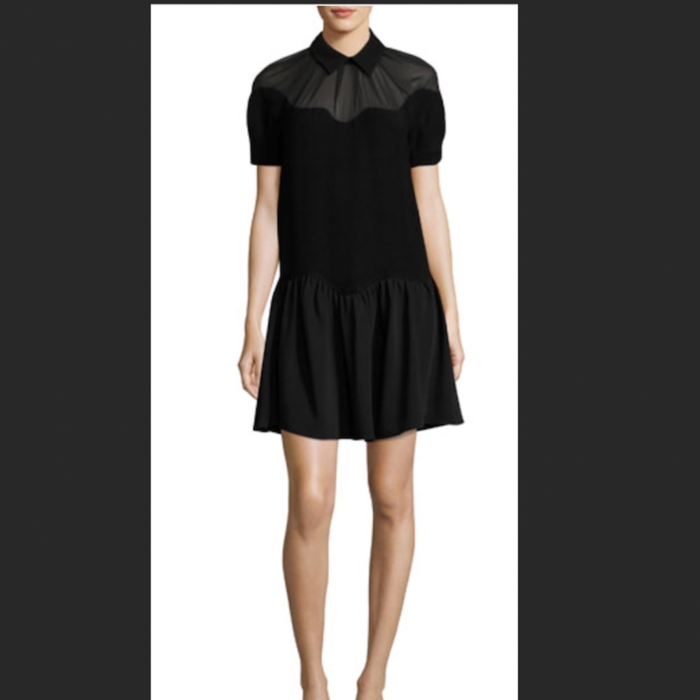 Opening Ceremony Crepe Drop Flounce Dress w/ Collar